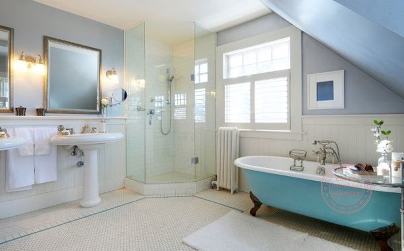 Mẫu phòng tắm sử dụng vách ngăn tắm kính vát góc đẹp không một góc chết